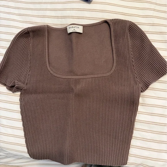 Babaton Square-Neck Ribbed Knit Top in Mauve - Picture 1 of 1